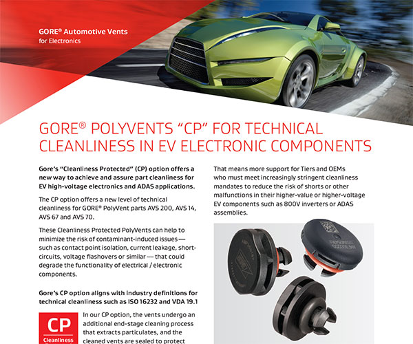 GORE® POLYVENTS “CP” FOR TECHNICAL CLEANLINESS IN EV ELECTRONIC COMPONENTS